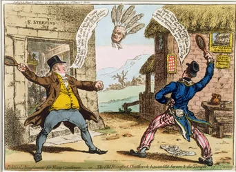 Political Amusements for Young Gentlemen, or The Old Brentford Shuttlecock, between Old Sarum and the Temple of St. Steevens, published by Hannah Humphrey in 1801